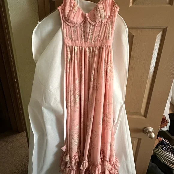 The Carmen Dress in Light Pink Tapestry Rose V Chapman - Picture 3 of 4